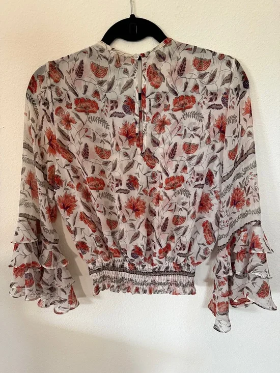 Misa Los Angeles Cream Blouse with Red Floral Print - Picture 3 of 5